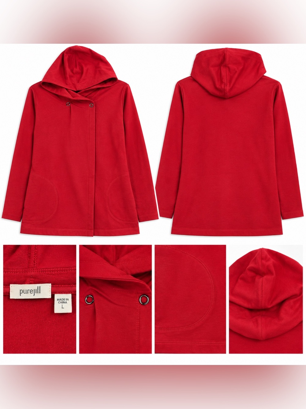 Pure Jill J.Jill Women’s Large Red Hooded Open Front Cardigan Jacket Pockets